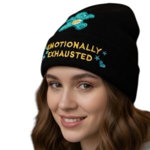 Care Bear Beanie - Wish Bear Embroidered Ski Hat, Black Knitted Winter Toque
N